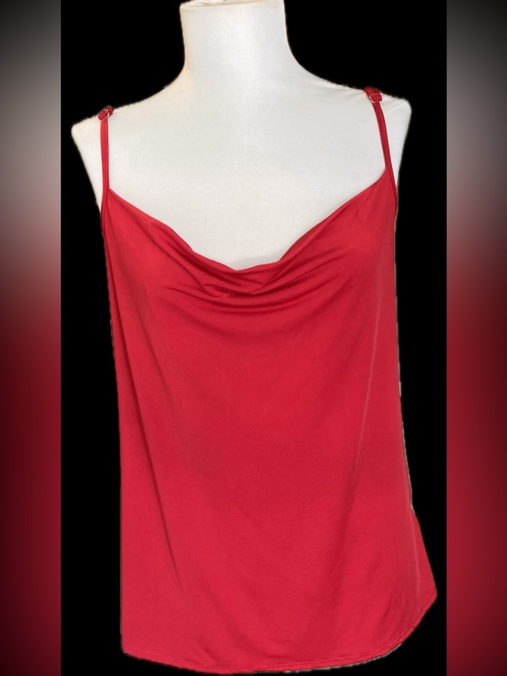 NWT Maurices 24/7 Red Cowl Neck Camisole Adjustable Straps Holiday
Med Silky